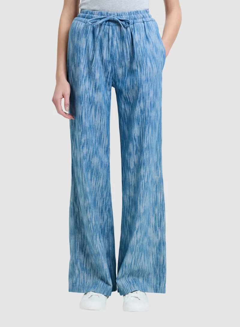 French Connection Mid Blue Bessie Textured Denim Wide Leg for Women | Best Price UAE
